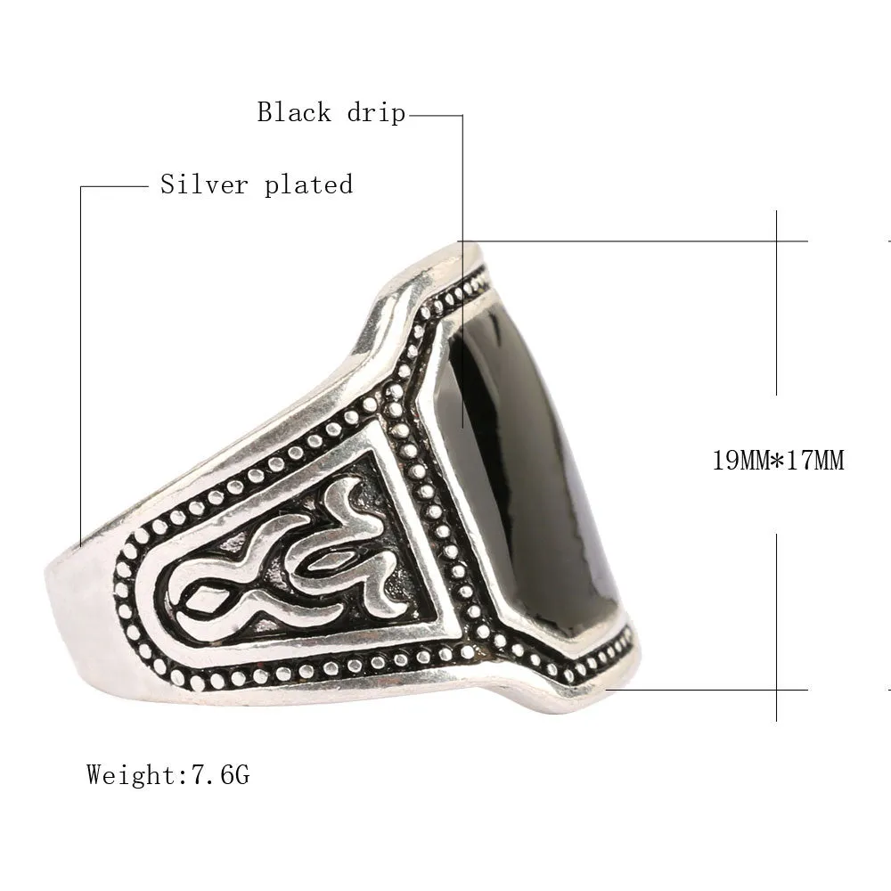 Silver Fashion Enamel Men Jewelry Big Size Black Finger Ring for Men