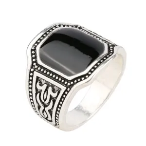 Silver Fashion Enamel Men Jewelry Big Size Black Finger Ring for Men
