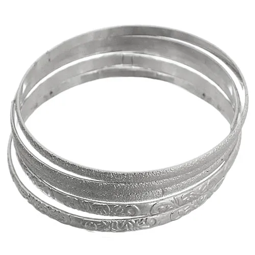 Silver Multi Line Frost Stacked Bangle Bracelets