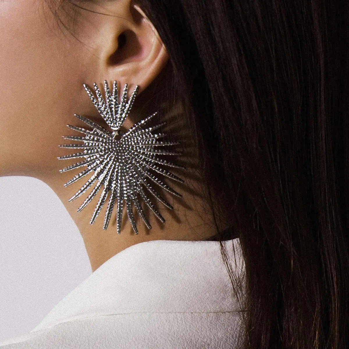 Silver-Plated Spiked Heart Drop Earrings