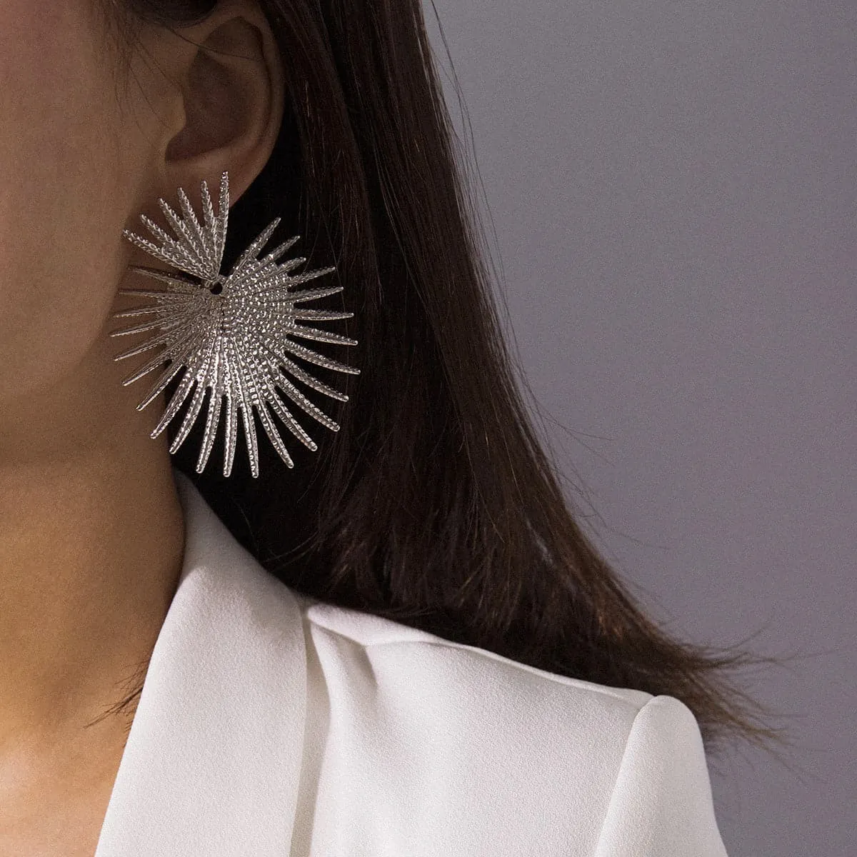 Silver-Plated Spiked Heart Drop Earrings