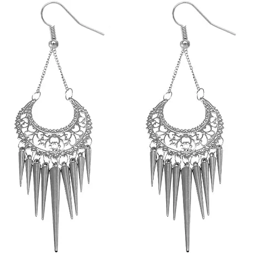 Silver Spiked Drop Chain Dangle Earrings
