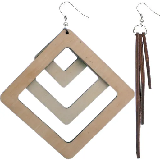 Silver Triple Wooden Glitter Earrings