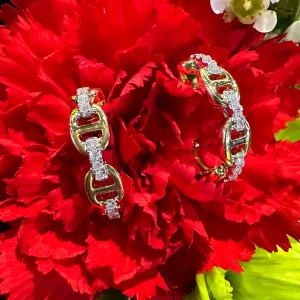Simon G Diamond Anchor Link Two Tone 18K Gold Earrings LE4660