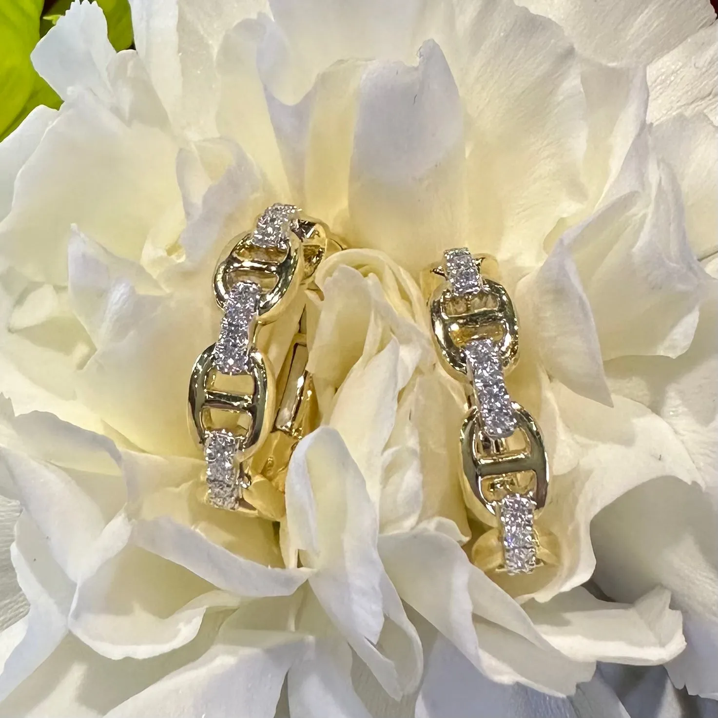 Simon G Diamond Anchor Link Two Tone 18K Gold Earrings LE4660