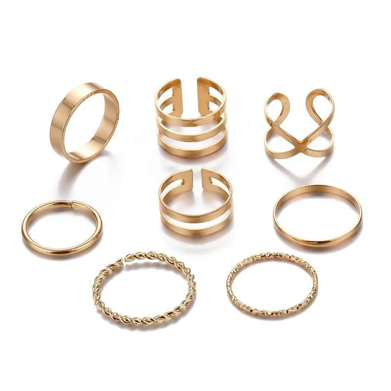Simple Elegant Design Epic Round Gold Color Rings Set For Women Luxury Handmade Geometry Finger Ring Set Female Jewelry Gifts