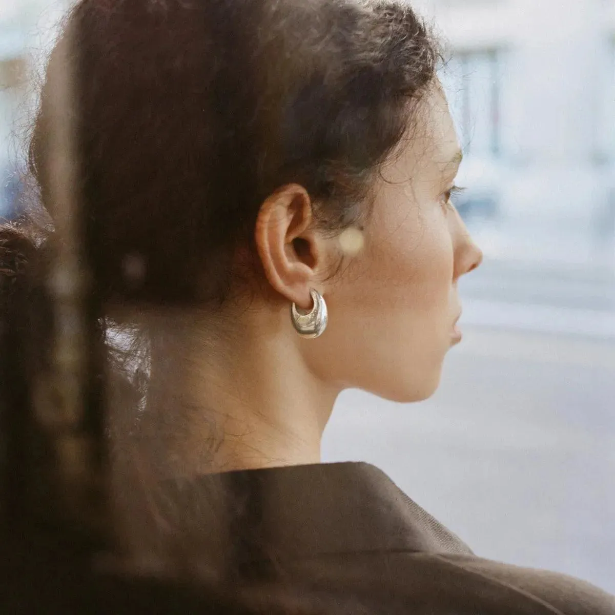 Sloping Hinge Hoop Earrings, Large