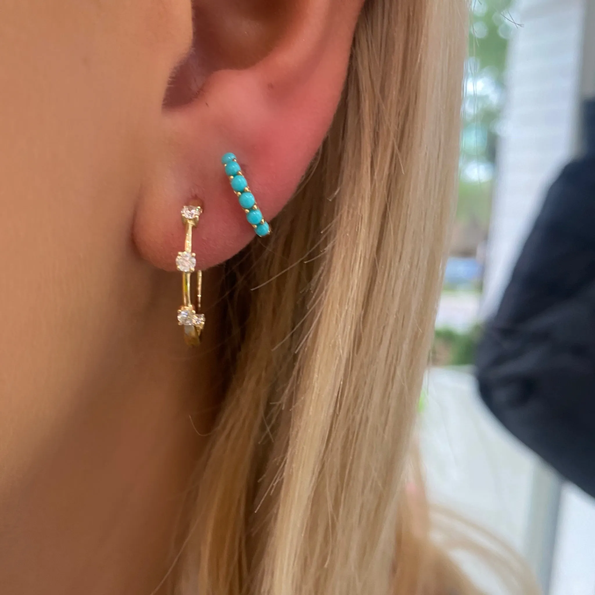 Small Beaded Turquoise Huggies