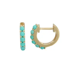 Small Beaded Turquoise Huggies