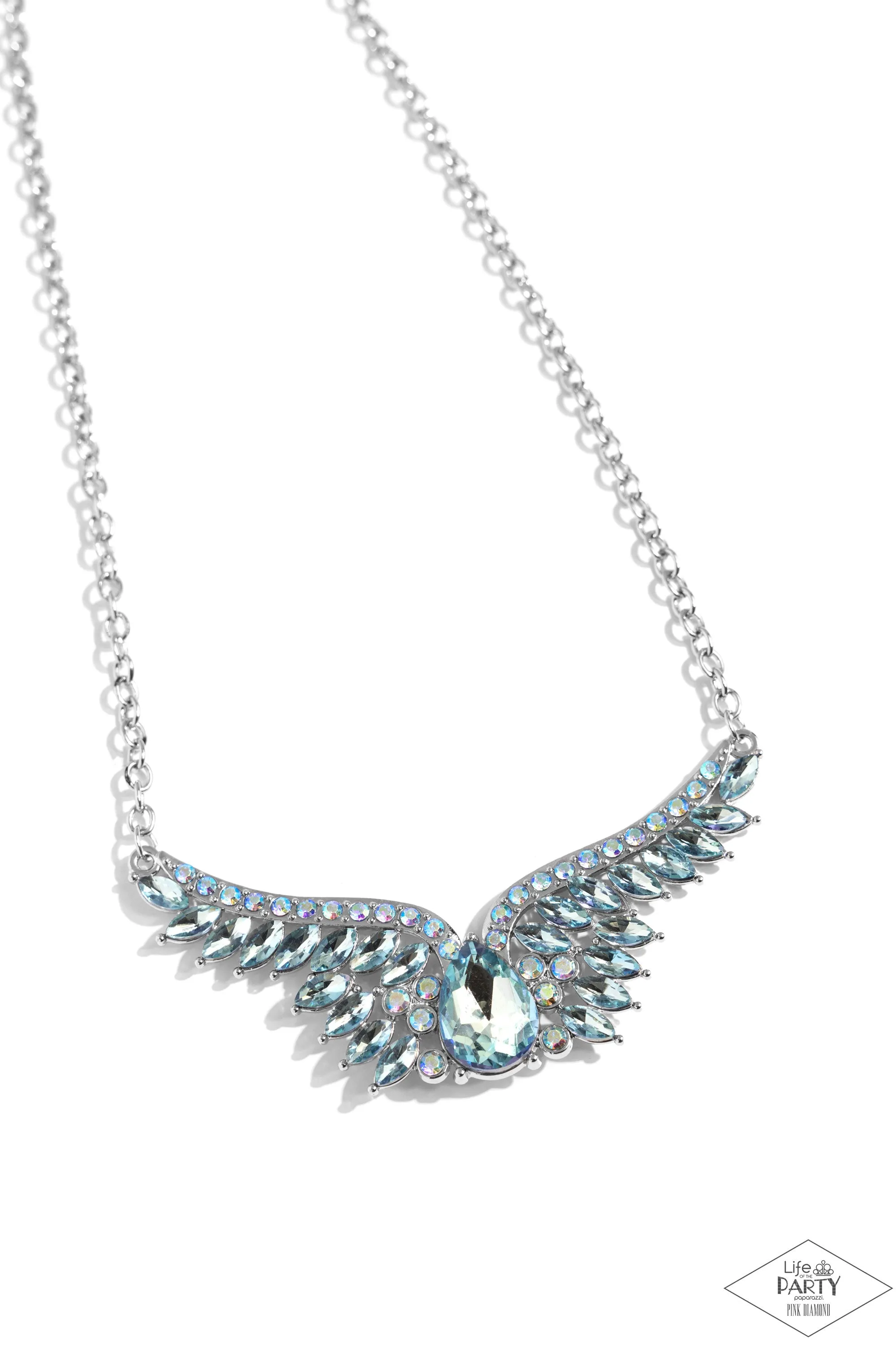 Smoldering Shimmer - Multi - Blue Iridescent Rhinestone Angel Wing Paparazzi Short Necklace - Pink Diamond Exclusive