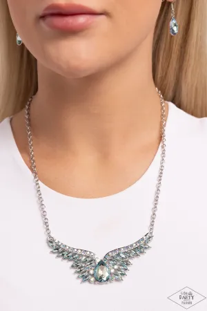 Smoldering Shimmer - Multi - Blue Iridescent Rhinestone Angel Wing Paparazzi Short Necklace - Pink Diamond Exclusive