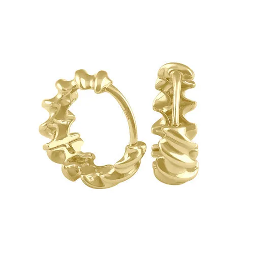 Solid 14K Gold Chunky Wavy Hoop Earrings