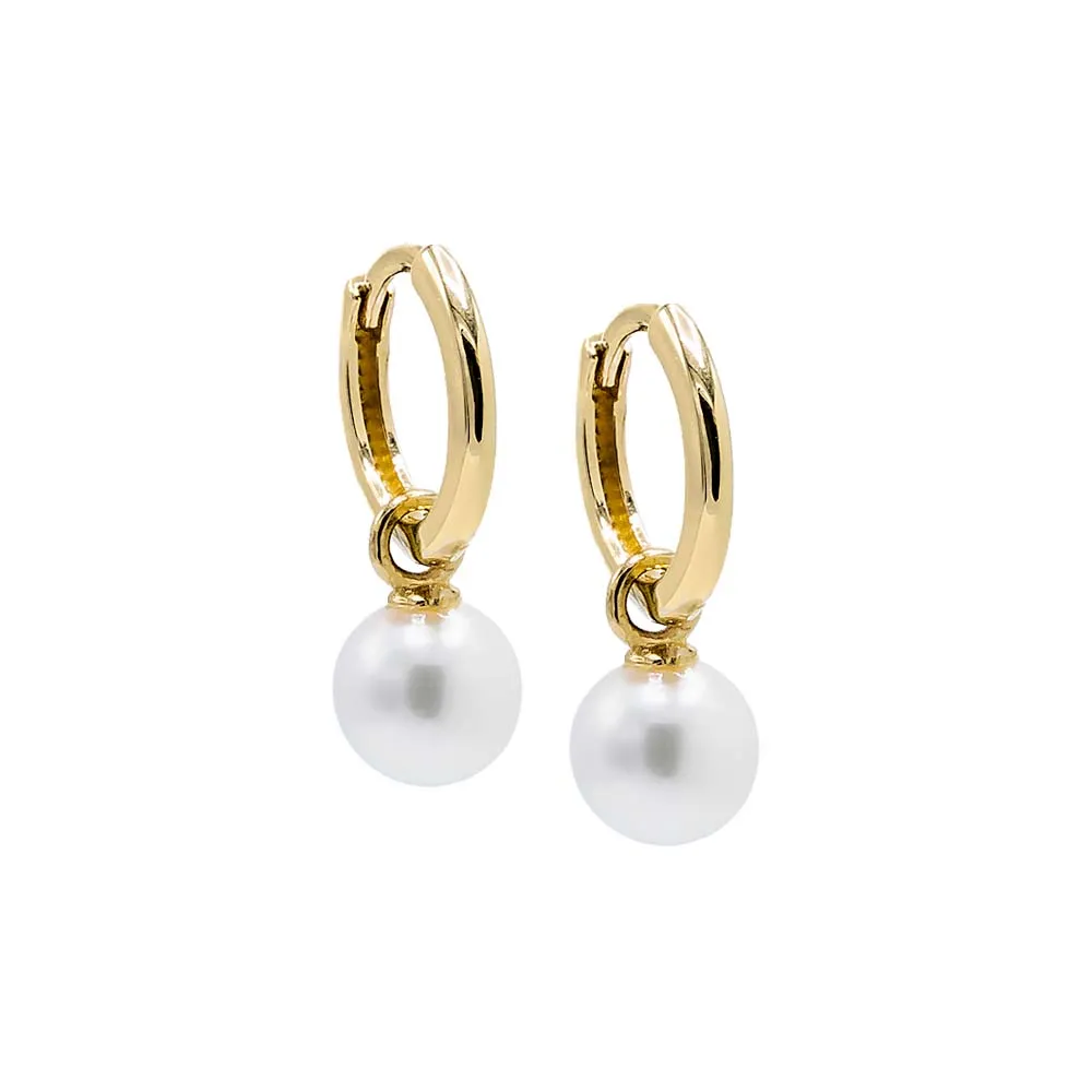 Solid Dangling Pearl Huggie Earring 14K