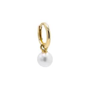 Solid Dangling Pearl Huggie Earring 14K