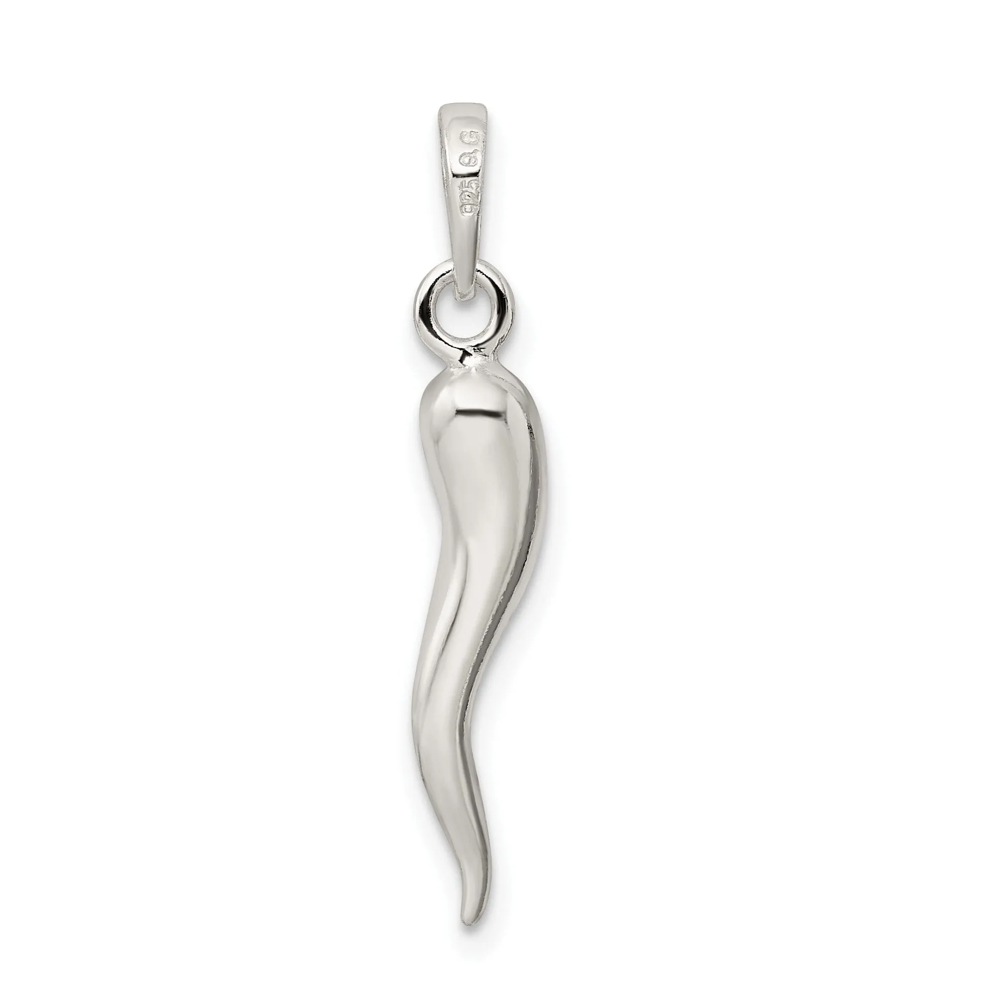 Solid Sterling Silver 3-D Italian Horn Charm Pendant