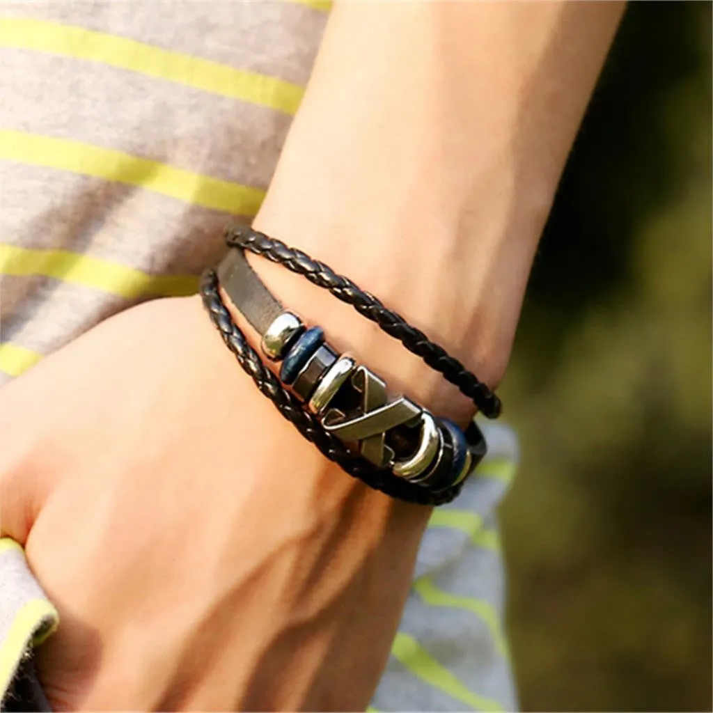 South Korea Fashion Popular Beaded /Wax /Skull /Anchor Rope Stainless Steel Accessories Charm Bracelet Punk Men Jewelry