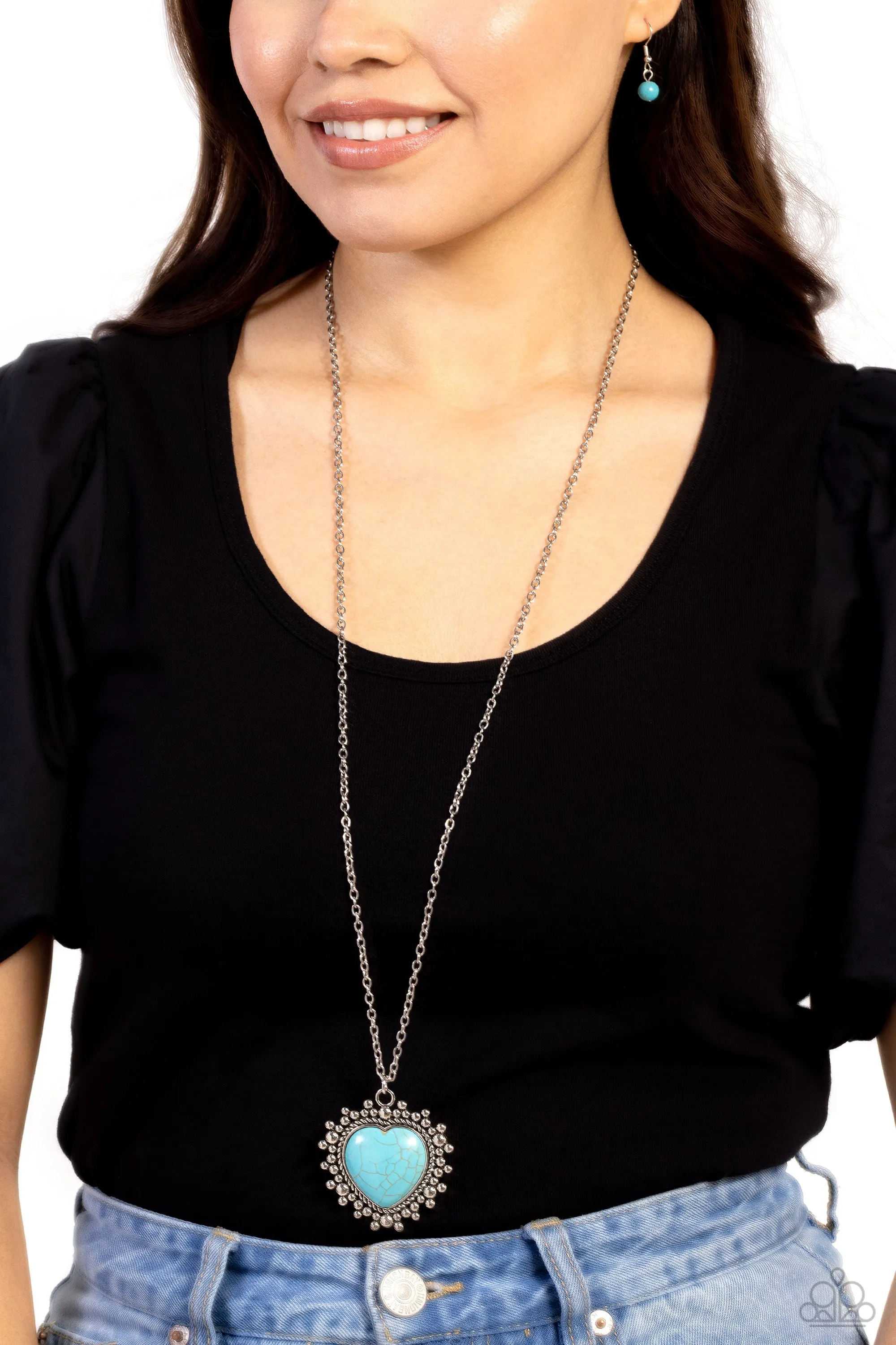 Southwestern Sentiment - Blue - Turquoise Stone Heart Paparazzi Long Necklace