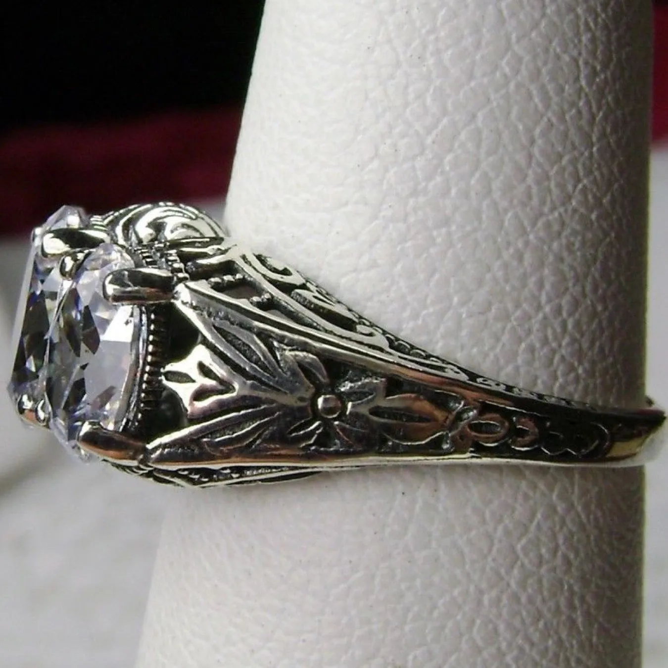 Sparkling Trinity Ring, Natural White Topaz or CZ, 3 Gem Retro Jewelry #D41