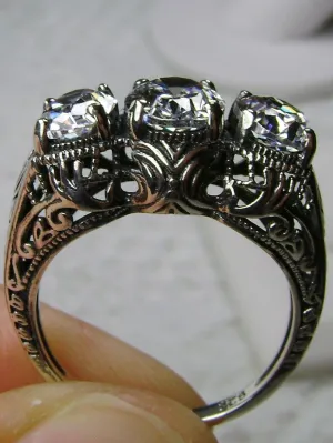 Sparkling Trinity Ring, Natural White Topaz or CZ, 3 Gem Retro Jewelry #D41