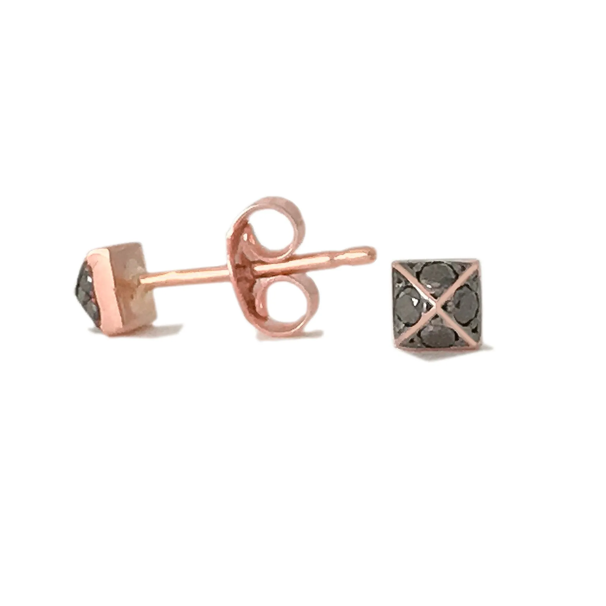 Spike Collection: 14K Gold Pavé Black Diamond Pyramid Spike Stud Earrings, XS Size