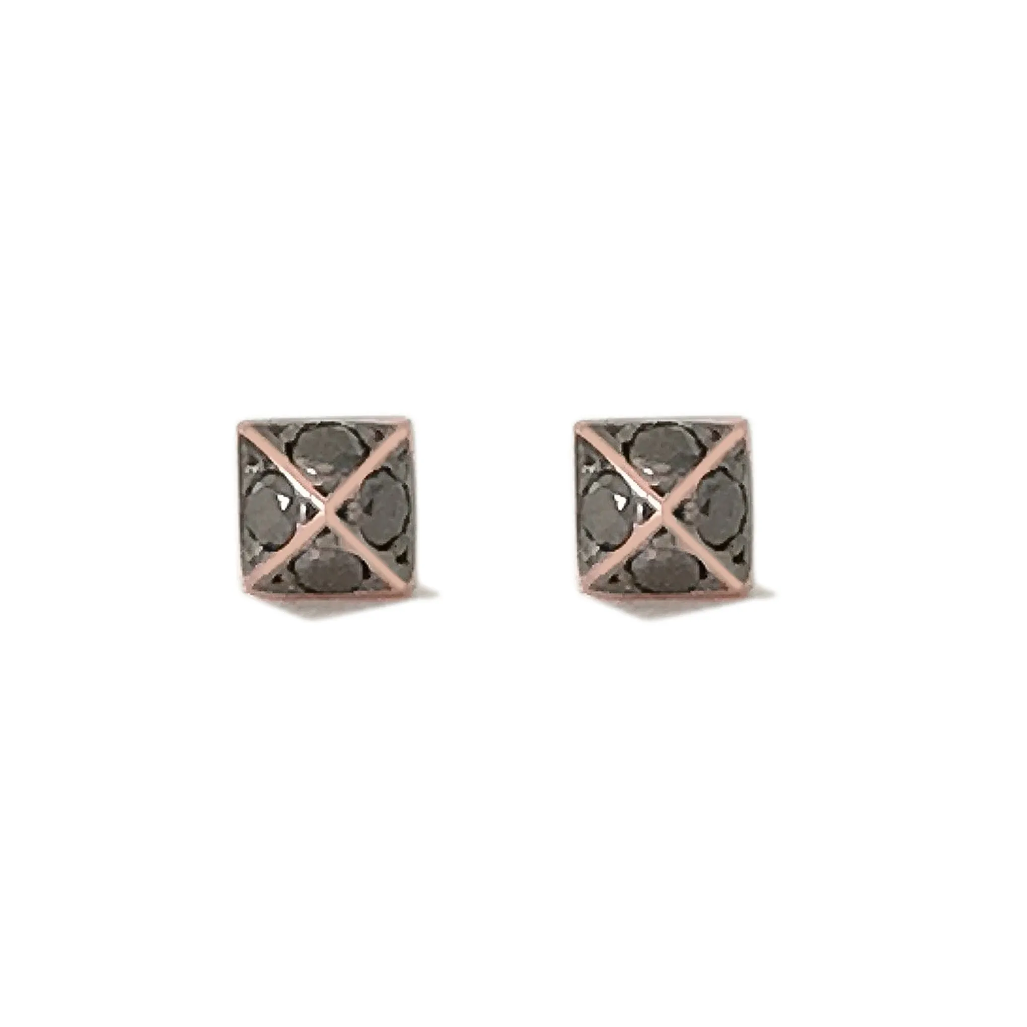 Spike Collection: 14K Gold Pavé Black Diamond Pyramid Spike Stud Earrings, XS Size