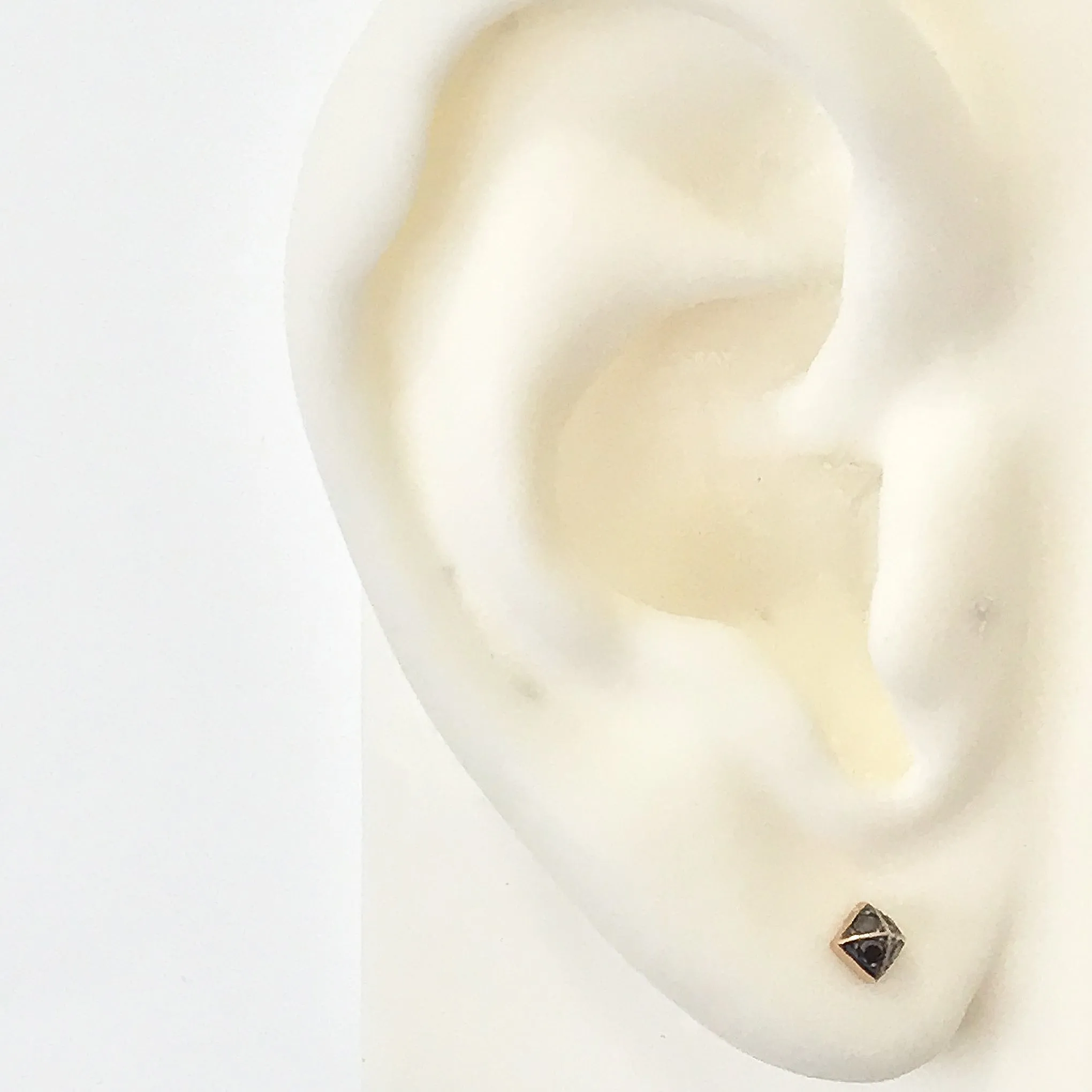 Spike Collection: 14K Gold Pavé Black Diamond Pyramid Spike Stud Earrings, XS Size