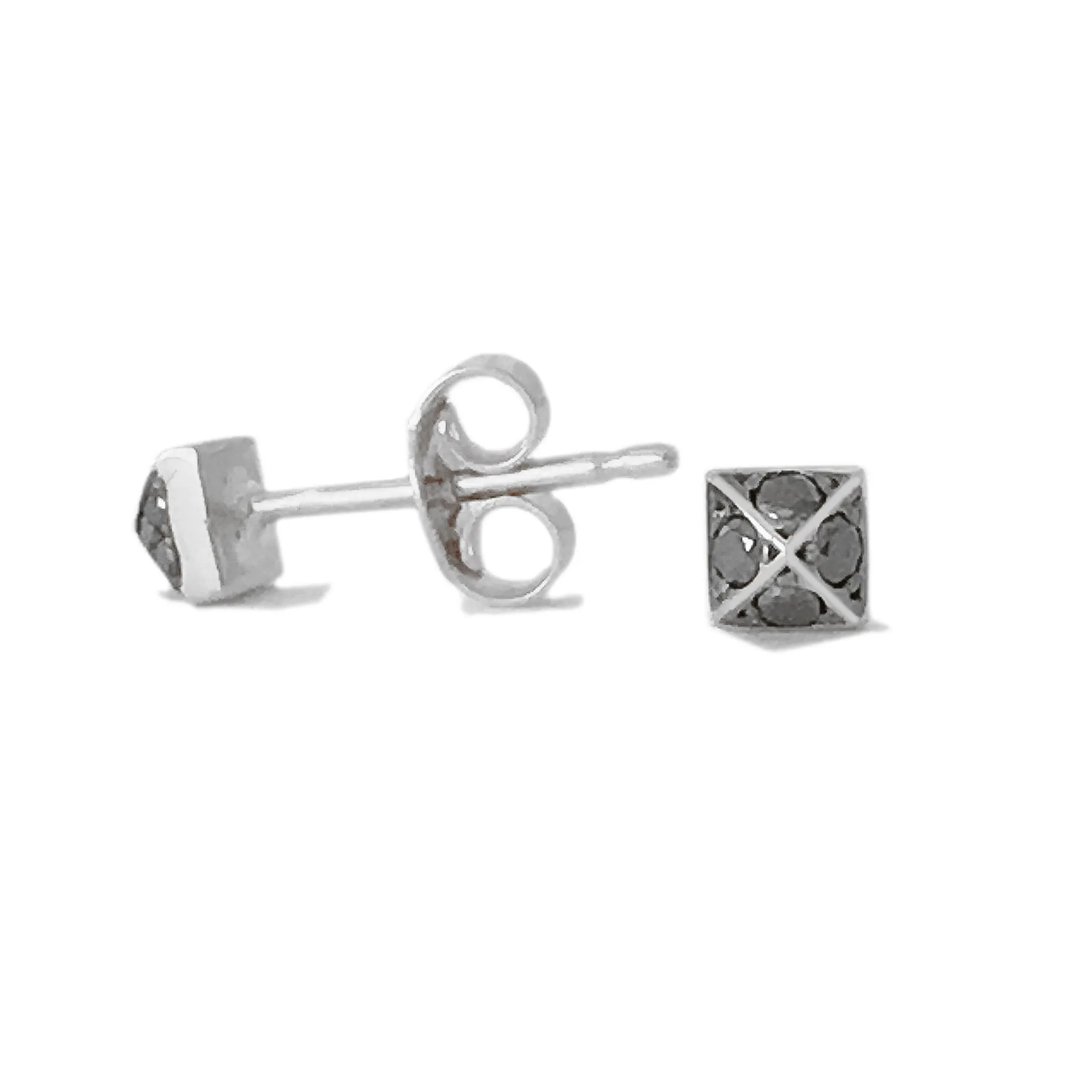 Spike Collection: 14K Gold Pavé Black Diamond Pyramid Spike Stud Earrings, XS Size