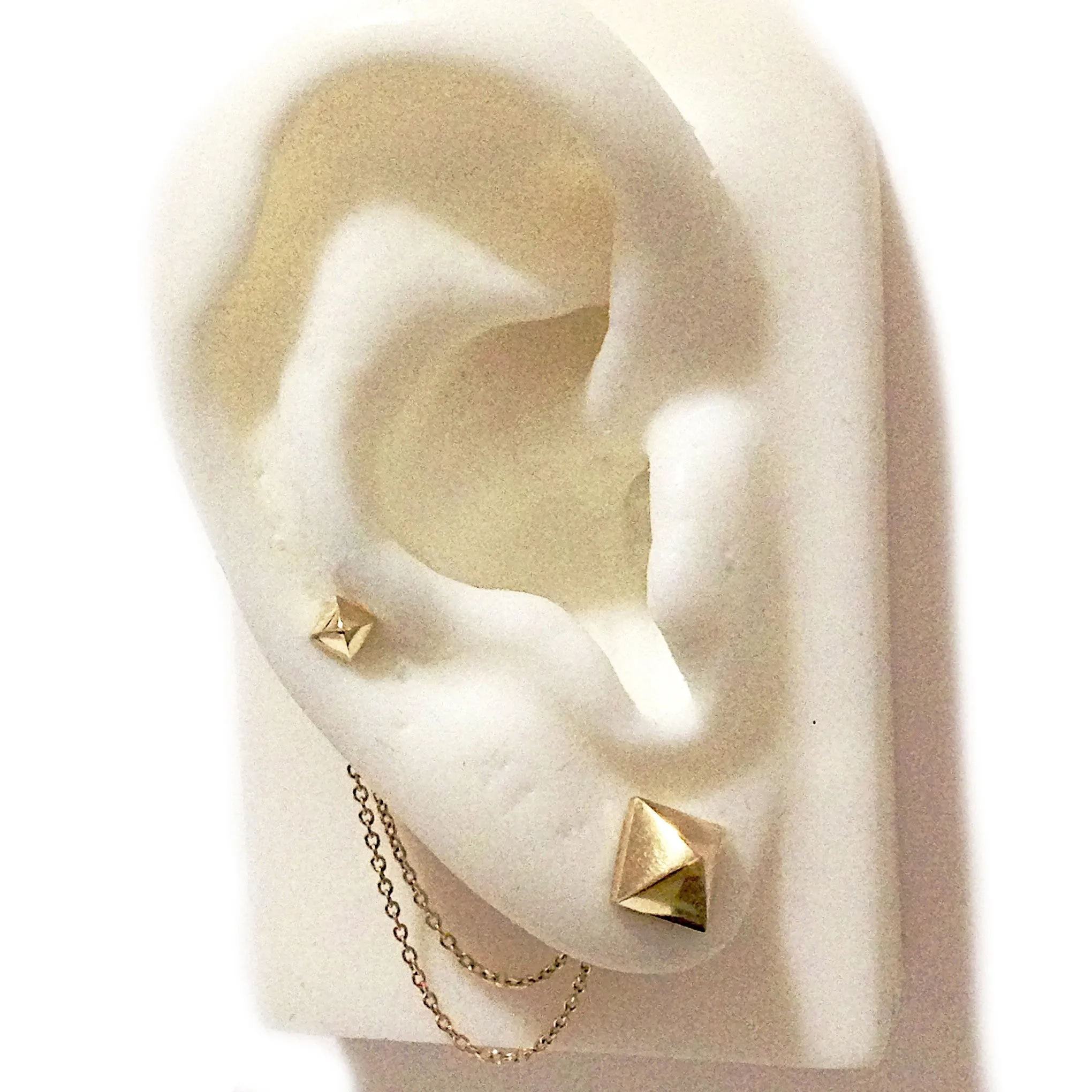 Spike Collection: 14K Gold Pyramid Spike Stud Earrings, Large Size