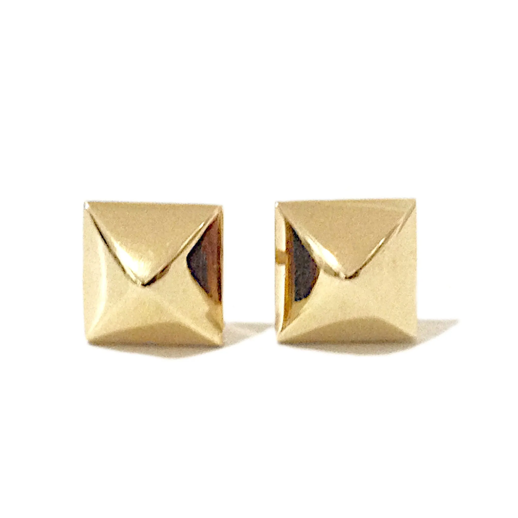 Spike Collection: 14K Gold Pyramid Spike Stud Earrings, Large Size
