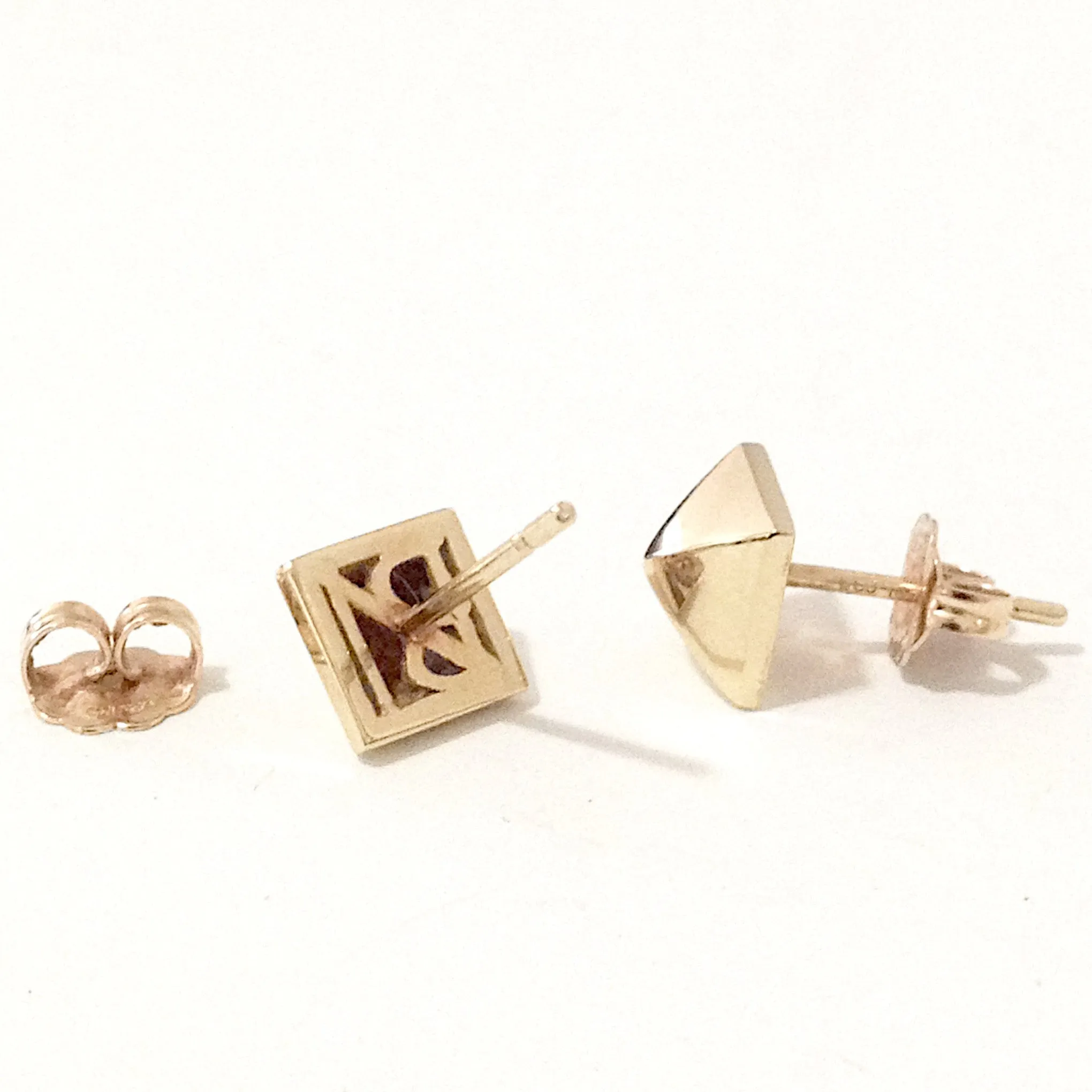 Spike Collection: 14K Gold Pyramid Spike Stud Earrings, Large Size
