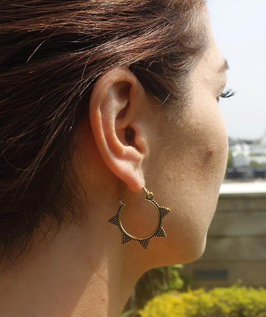 Spiked Brass Hoop Earrings - Handmade with Love, Hypoallergenic, 3cm Diameter
