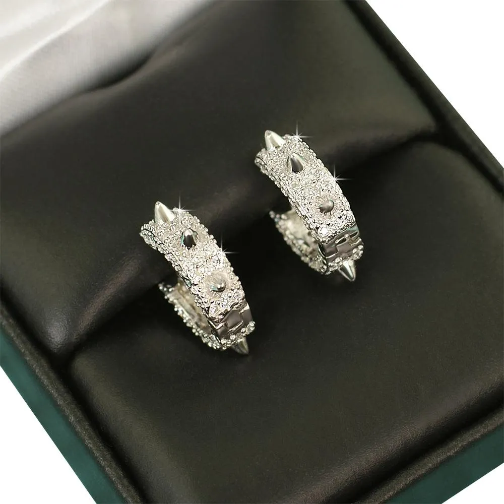 Spiked Hoop VVS Moissanite Earrings .925 Sterling Silver