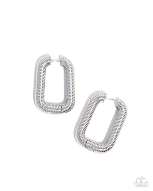 Spiral Supply - Silver - Textured Rectangular Paparazzi Hoop Earrings - 2024 Dare to Dream Convention Exclusive