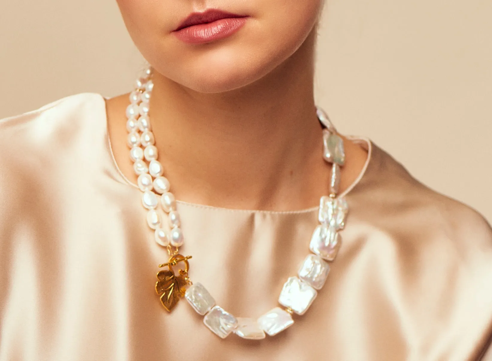 Square Coin & Baroque Pearls Necklace