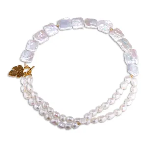 Square Coin & Baroque Pearls Necklace
