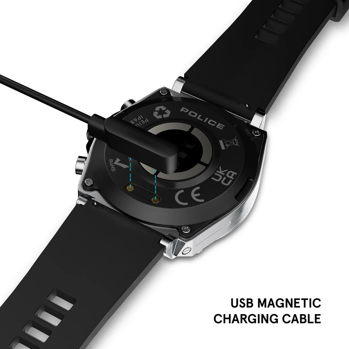 Stainless Steel Case & LED Screen Smart Watch With Rubber Strap - Black