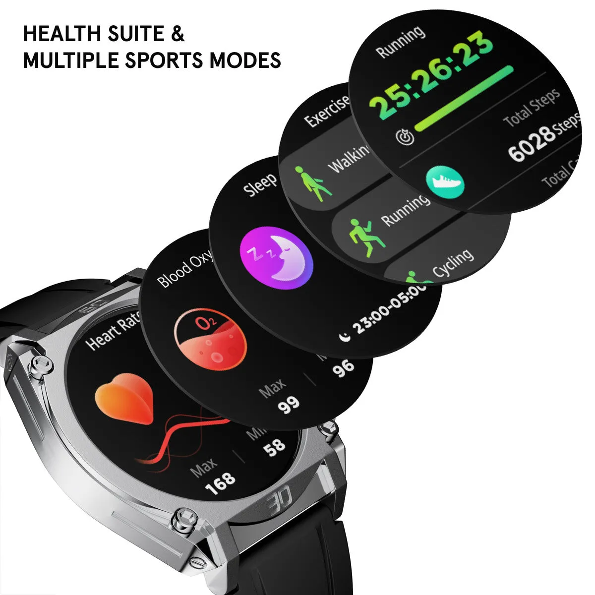 Stainless Steel Case & LED Screen Smart Watch With Rubber Strap - Black