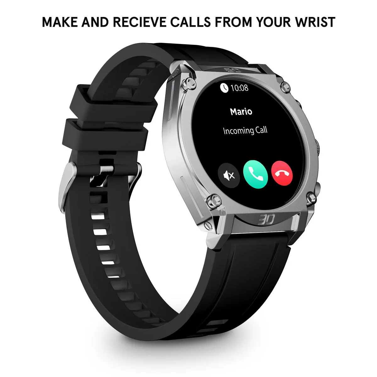 Stainless Steel Case & LED Screen Smart Watch With Rubber Strap - Black