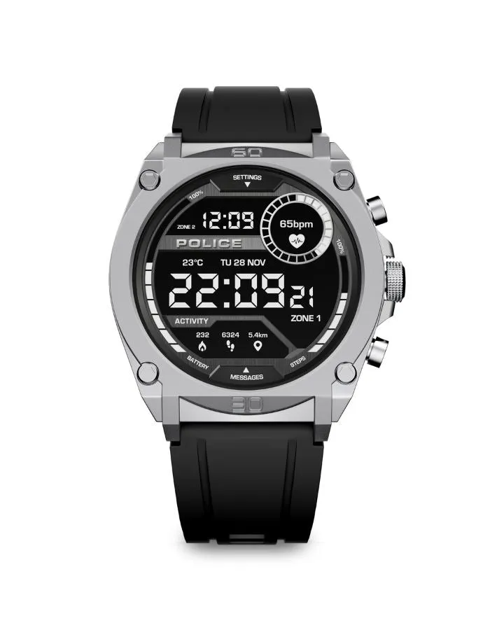 Stainless Steel Case & LED Screen Smart Watch With Rubber Strap - Black