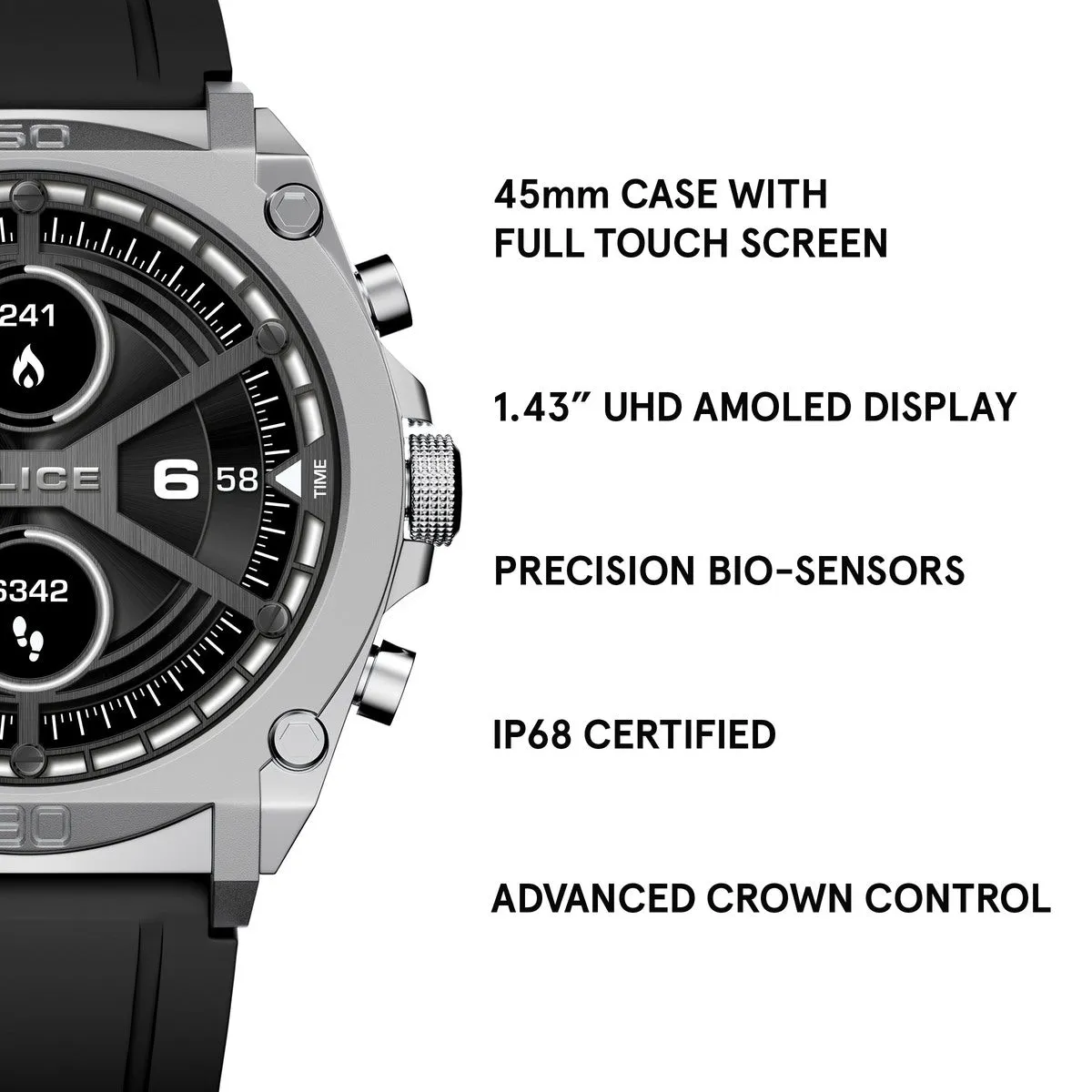 Stainless Steel Case & LED Screen Smart Watch With Rubber Strap - Black