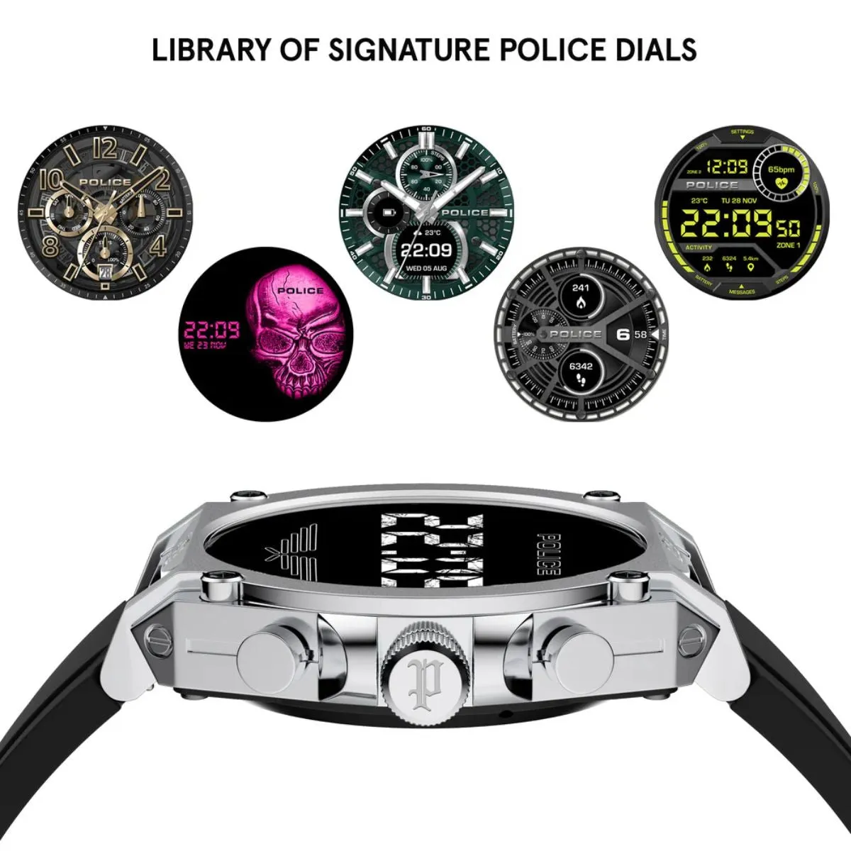Stainless Steel Case & LED Screen Smart Watch With Rubber Strap - Black