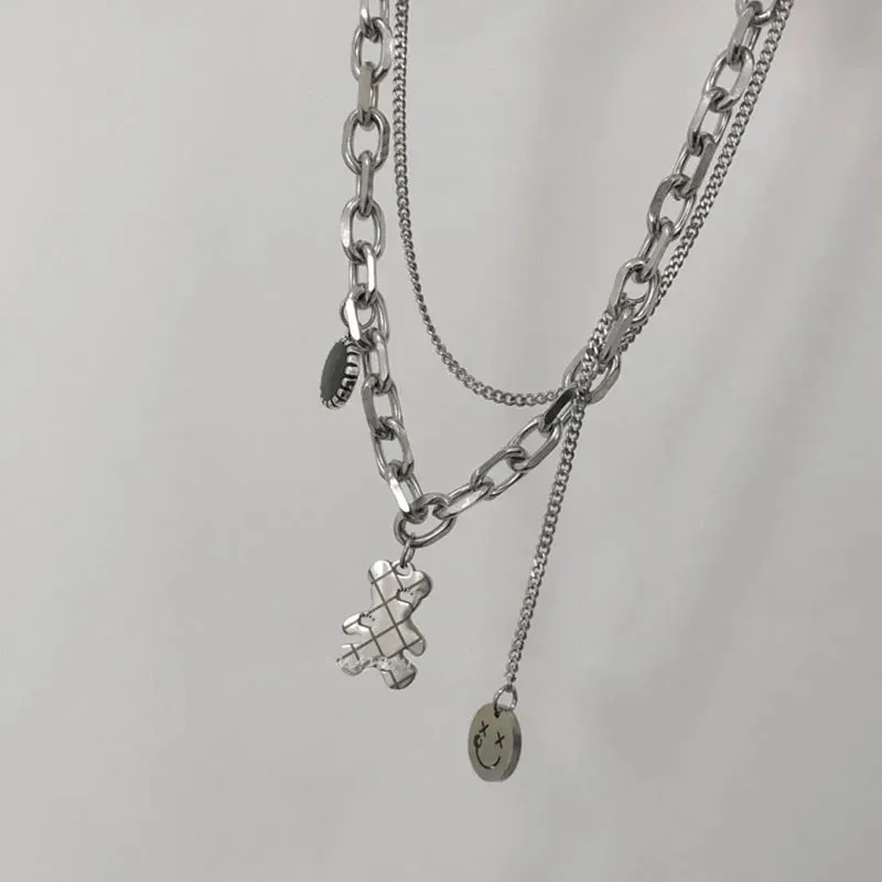Stainless Steel Choker Layered Necklace Women Punk Trendy Dainty Chain Statement Pendant Hip Hop Jewelry