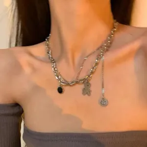 Stainless Steel Choker Layered Necklace Women Punk Trendy Dainty Chain Statement Pendant Hip Hop Jewelry