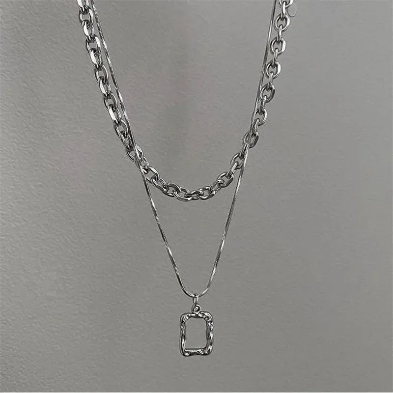 Stainless Steel Choker Layered Necklace Women Punk Trendy Dainty Chain Statement Pendant Hip Hop Jewelry