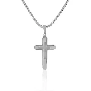 Stainless Steel Silver-Tone Classic Statement Cross Mens Necklace