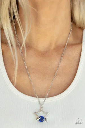 Starry Fireworks - Blue - Star Pendant Rhinestone Patriotic Paparazzi Short Necklace