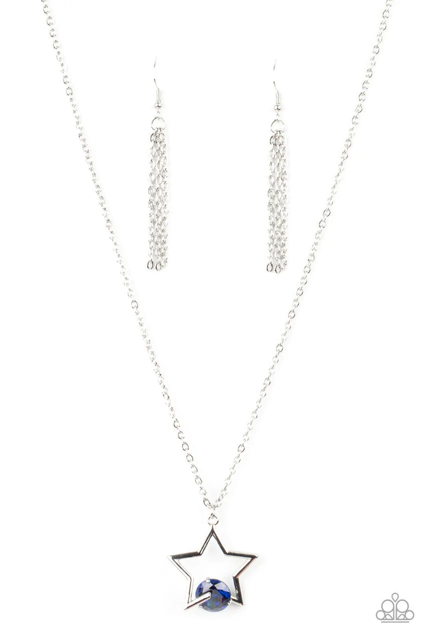 Starry Fireworks - Blue - Star Pendant Rhinestone Patriotic Paparazzi Short Necklace