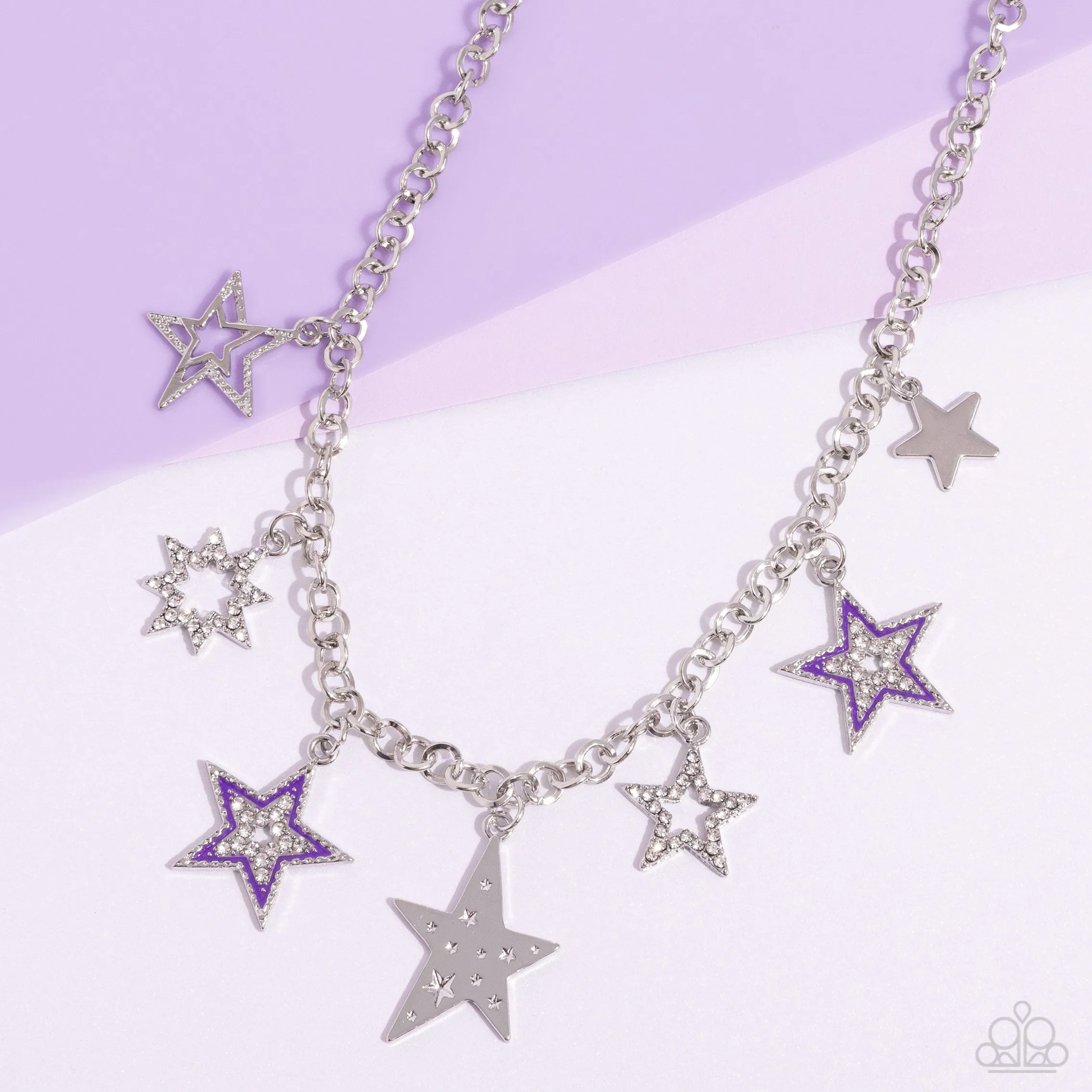 Starstruck Sentiment - Purple - Painted and White Rhinestone Star Paparazzi Short Necklace