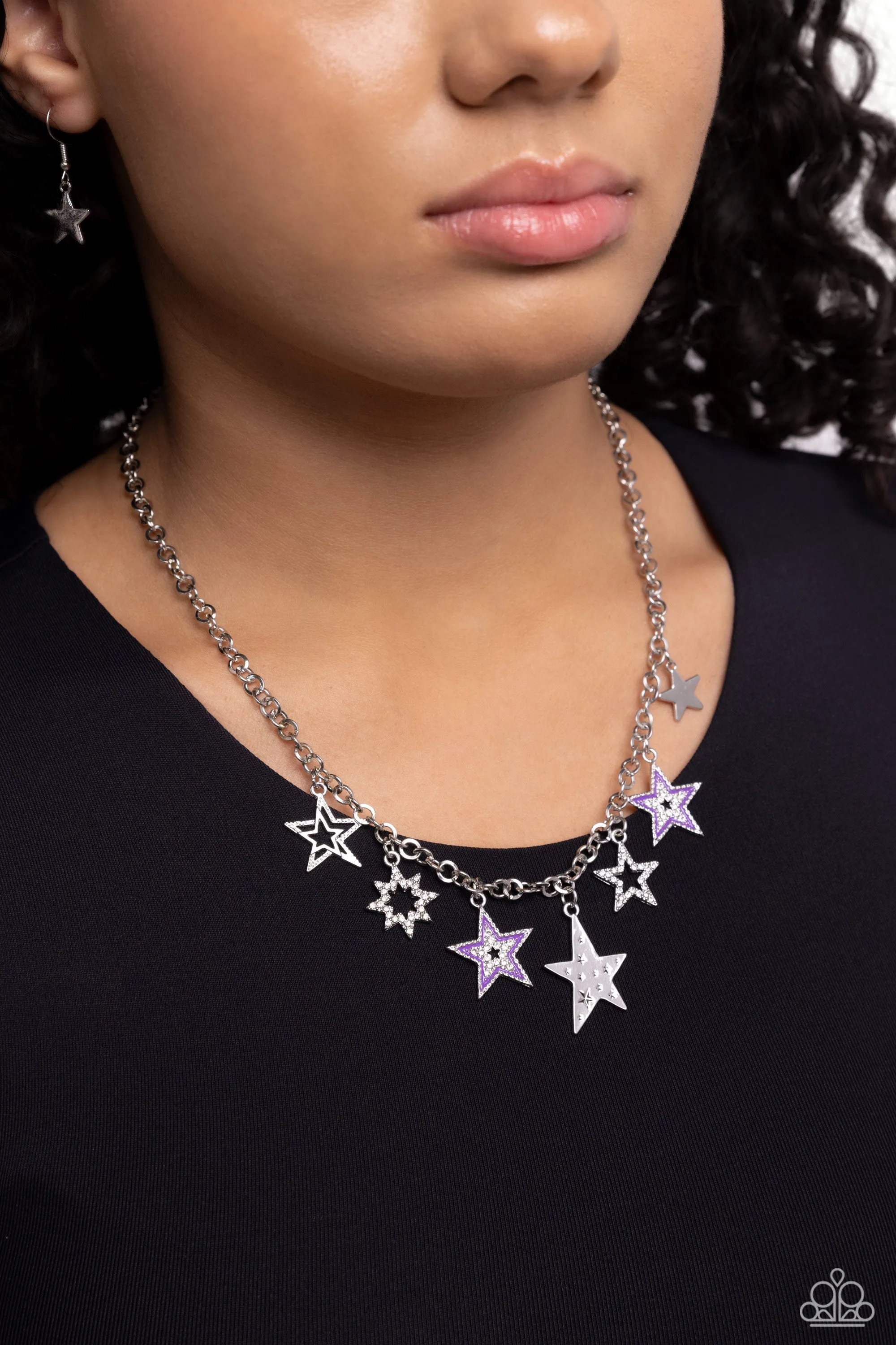 Starstruck Sentiment - Purple - Painted and White Rhinestone Star Paparazzi Short Necklace