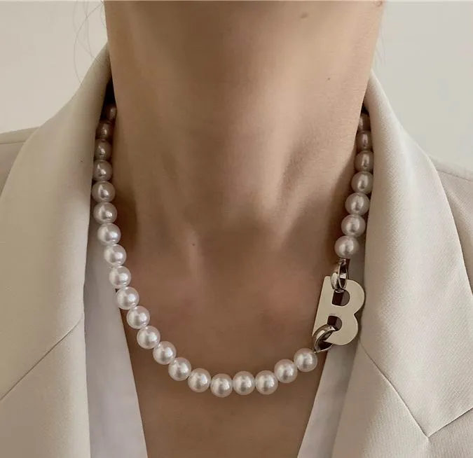 Statement Letter B Pearl Choker Necklace For Women Punk New Trends Jewelry Personality Statement Collares Wholesale